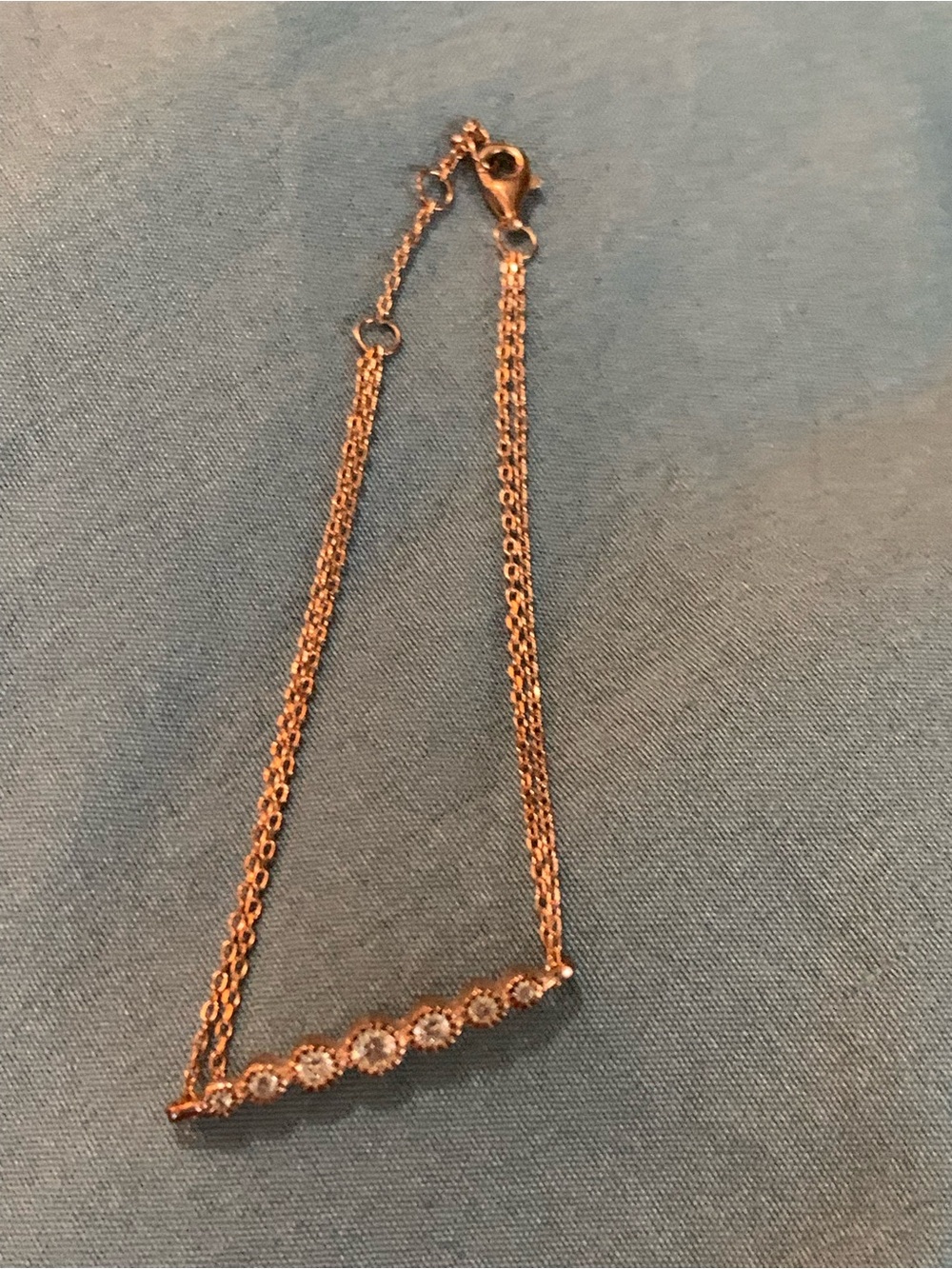 Rose Gold Diamond Bracelet with Multi-Stone Bar and Double Chain